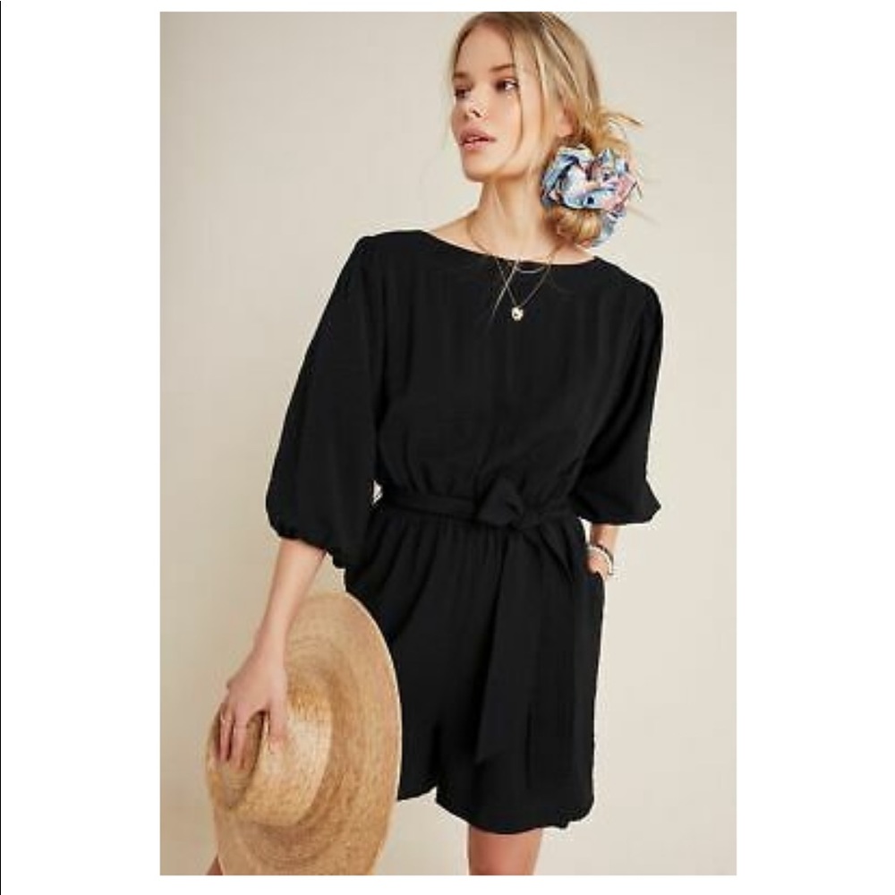 Anthropologie Black Ballon Sleeve Romper